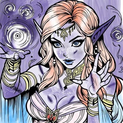 realistic scary beautiful elf sorceress casting spell