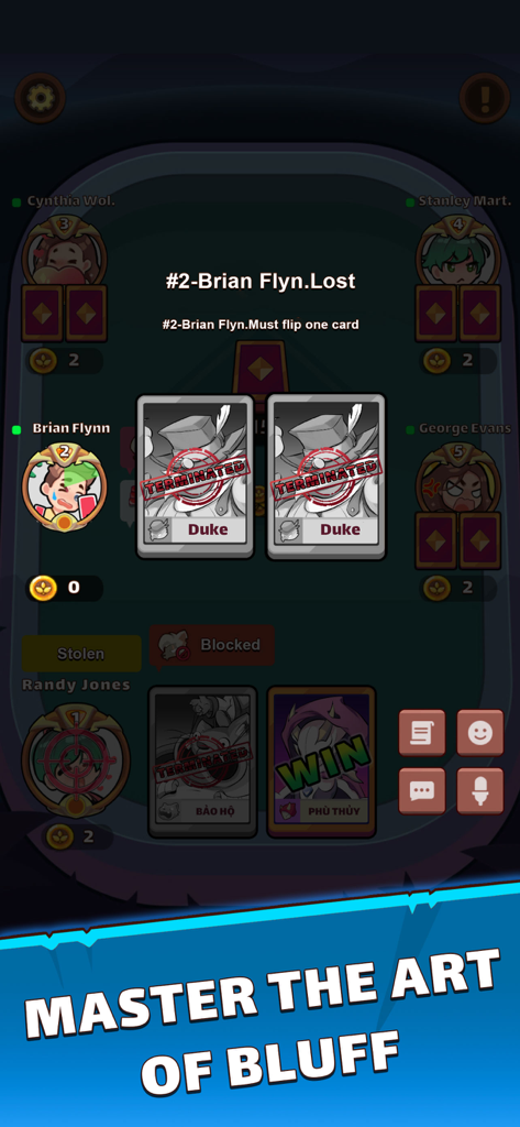 Coup Online - Board Game - Gameplay screenshot of Coup Online board game showing cards and social deduction mechanics