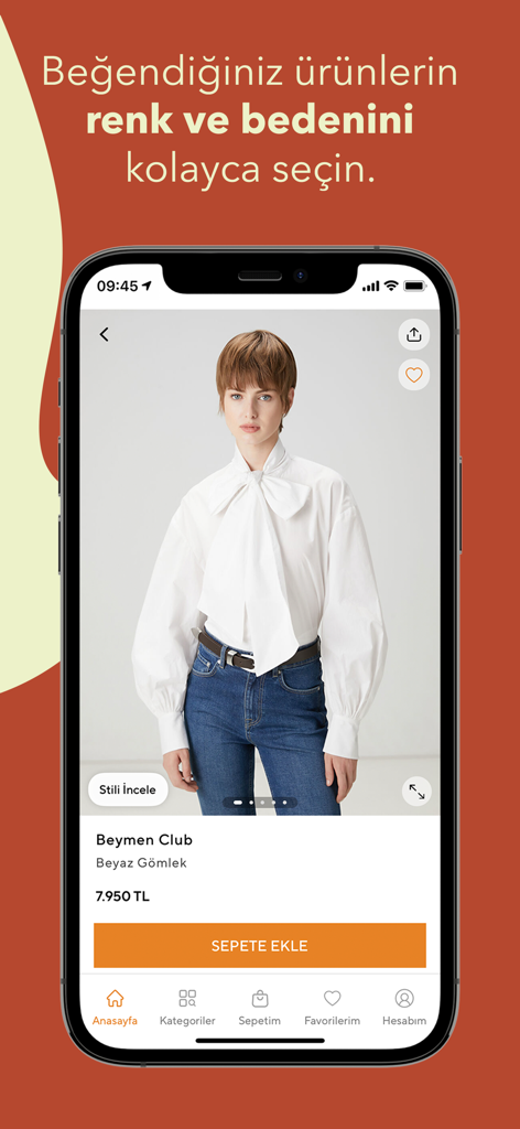 Beymen Club Mobil-App Produktdetailseite für ein klassisches weißes Hemd