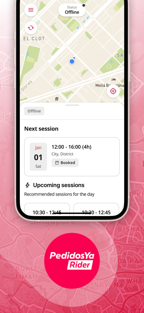 PedidosYa Rider - PedidosYa Rider app interface showing booked and recommended delivery shifts