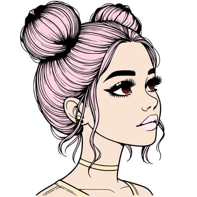 realistic girl with buns on the top of her head