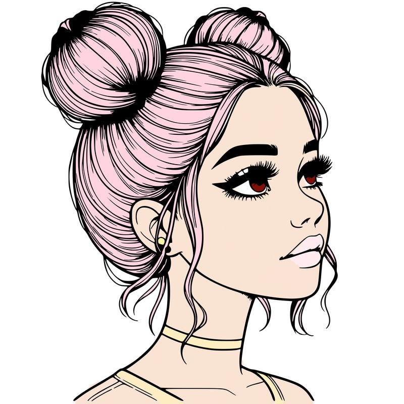 realistic girl with buns on the top of her head