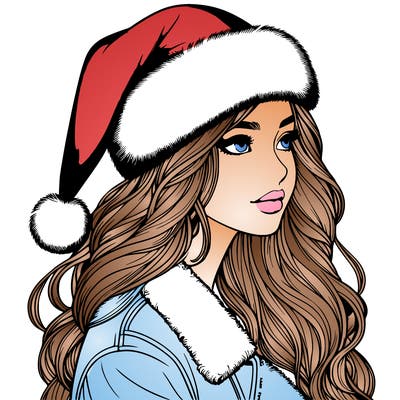 realistic girl in santa hat