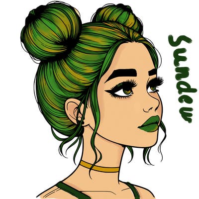 realistic girl with buns on the top of her head