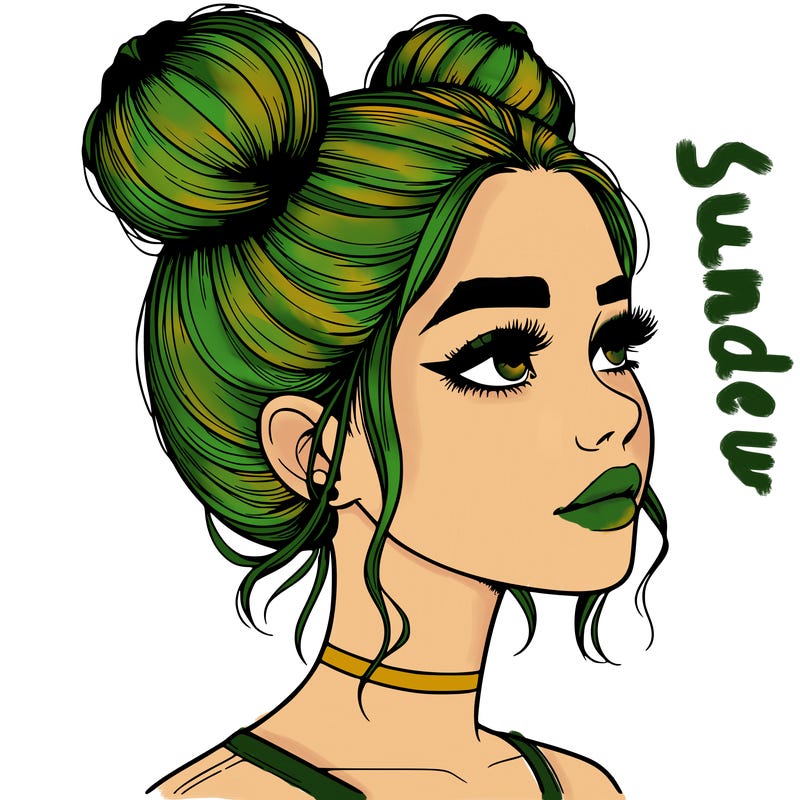 realistic girl with buns on the top of her head