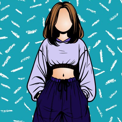 realistic girl faceless with baggy pants and a crop top