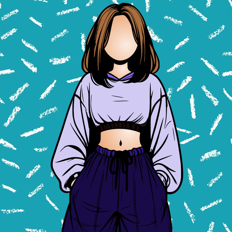 realistic girl faceless with baggy pants and a crop top