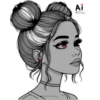 realistic girl with buns on the top of her head