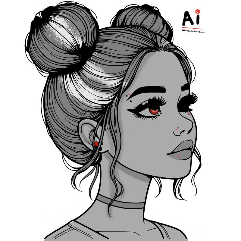 realistic girl with buns on the top of her head