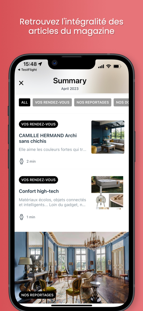 Art & Decoration - Art and Decoration magazine app summary screen featuring luxury interior design articles