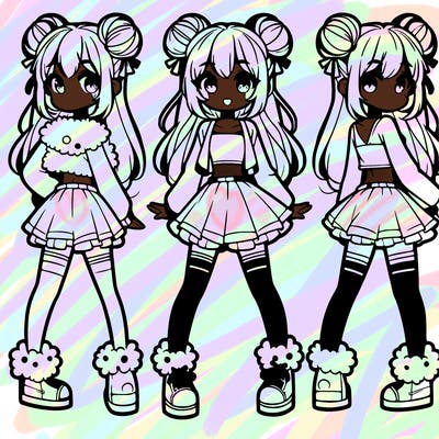 anime girl with space buns and fluffy boots