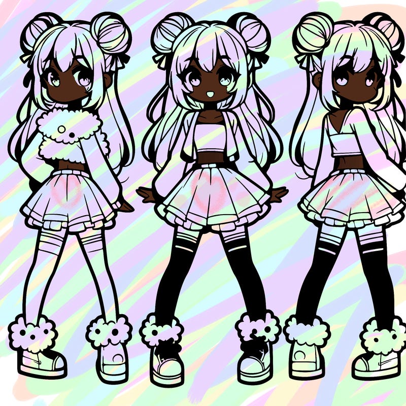anime girl with space buns and fluffy boots