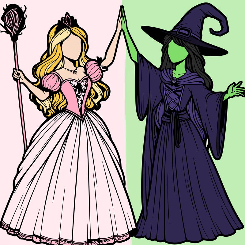 detailed realistic split of a princess and a witch