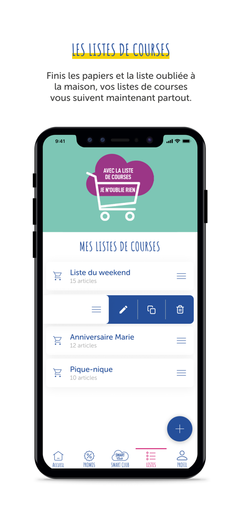 Carrefour Martinique - Interface of the Carrefour Martinique app showing the digital grocery shopping lists feature