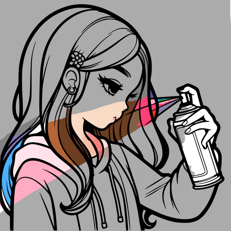 a realistic girl spray painting