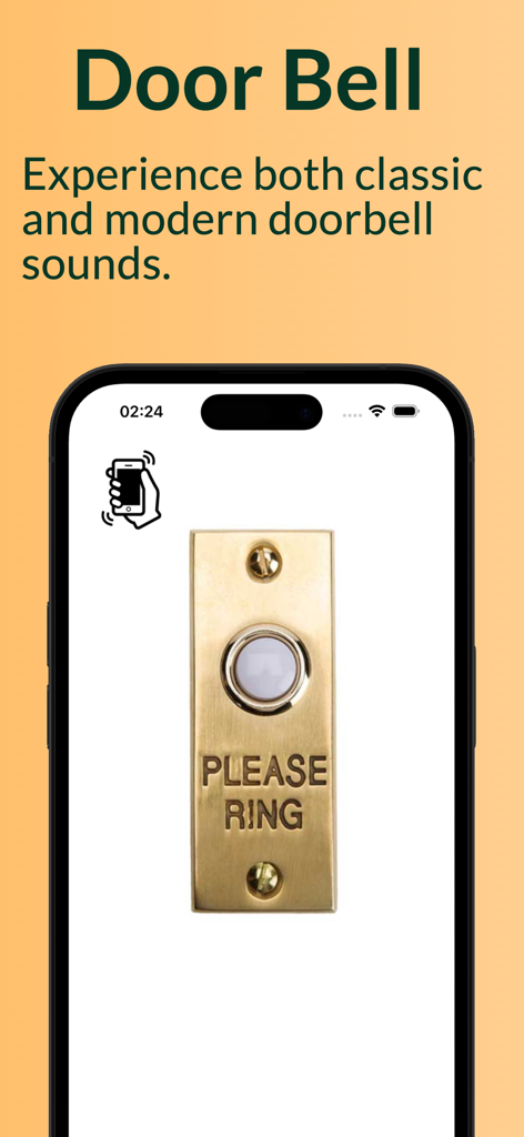 Ringing Bell - The Ringing Bell app interface showing a vintage brass doorbell button with Please Ring text