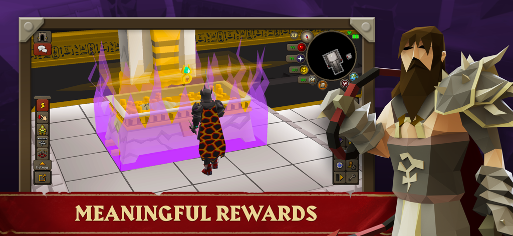 Juego de Old School RuneScape mostrando un personaje jugador cerca de un cofre del tesoro con texto de recompensas significativas