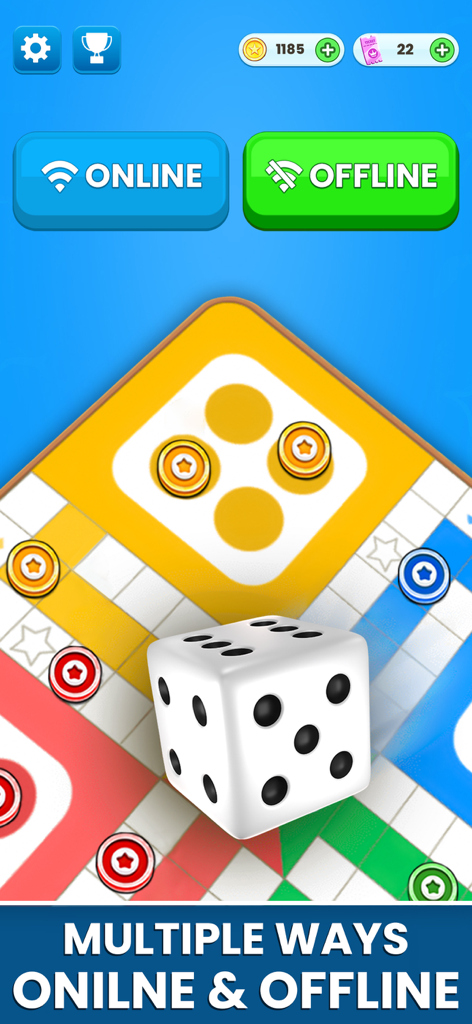 Classic Ludo : Dice Board Game - Classic Ludo board game screen showing online and offline gameplay options