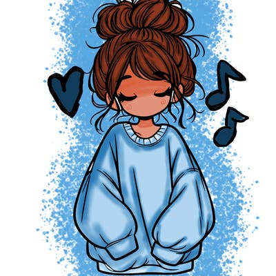 girl with baggy sweatshirt and messy bun