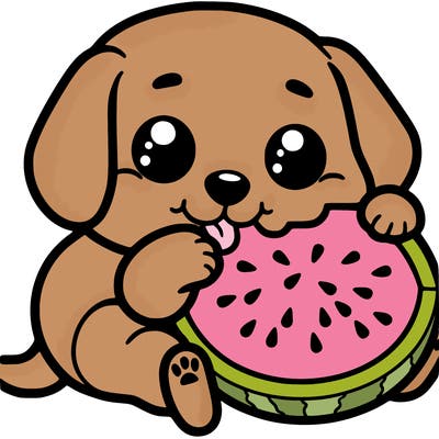 puppy eating watermelon
