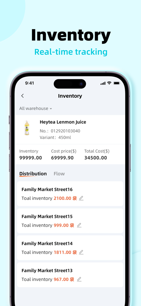 Ailit: inventory&invoice - Ailit mobile app interface showing real-time inventory tracking and stock distribution across multiple store locations