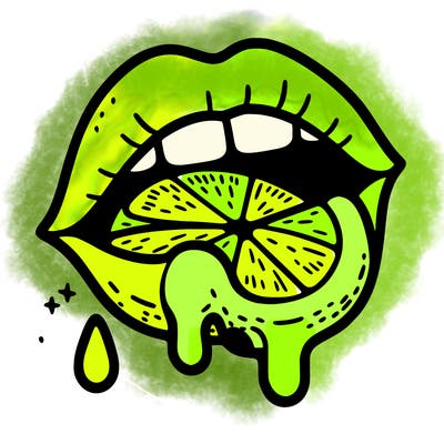 lips with a lemon in it and lemon juice  dripping