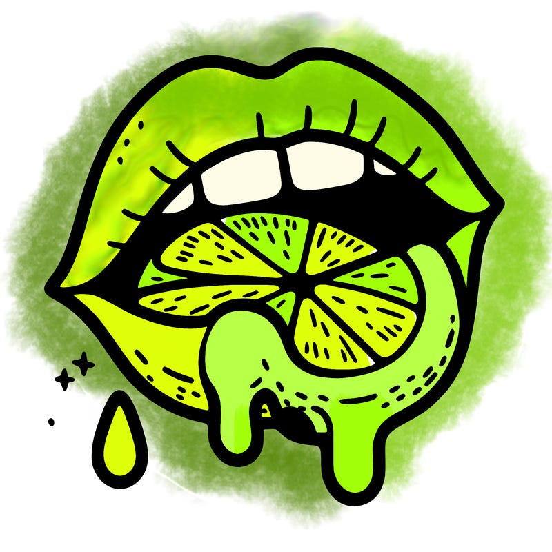 lips with a lemon in it and lemon juice  dripping