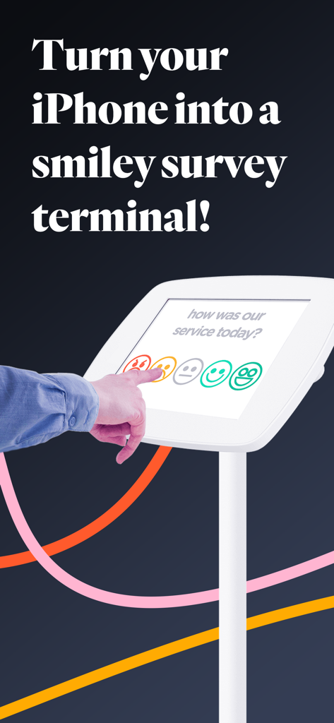 Surveyapp - Smiley Surveys - Una persona fornisce feedback su un chiosco di sondaggio smiley Surveyapp