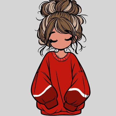 girl with baggy sweatshirt and messy bun