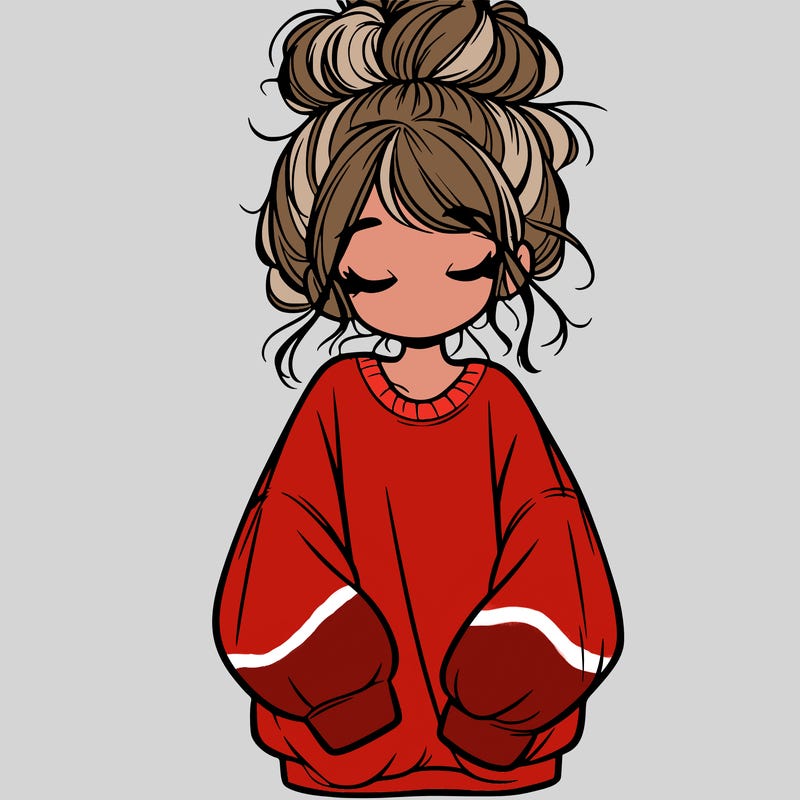 girl with baggy sweatshirt and messy bun