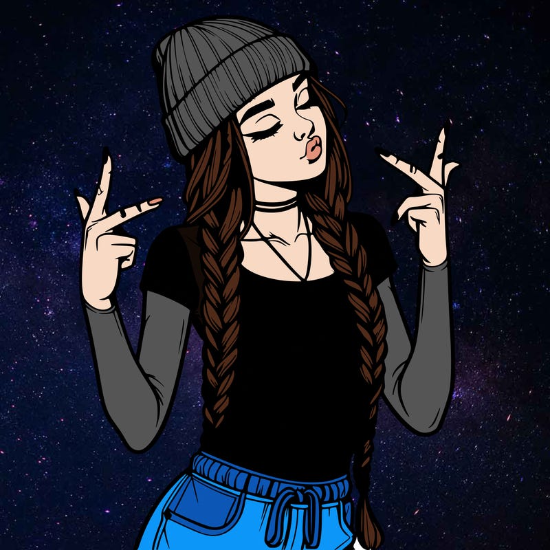 realistic teenage girl with braids and a beanie and crop top doing 🫶🏼