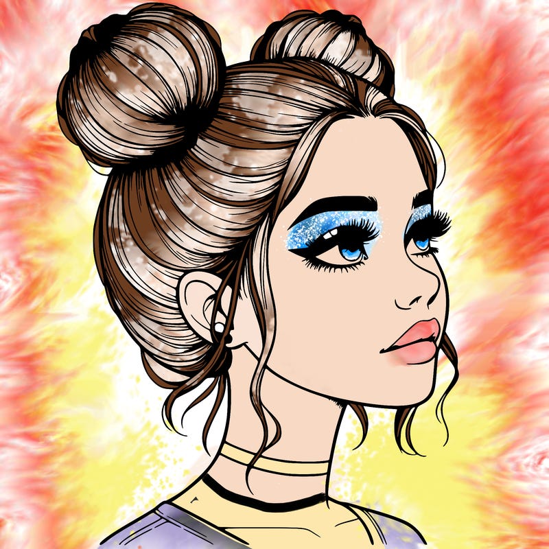 realistic girl with buns on the top of her head