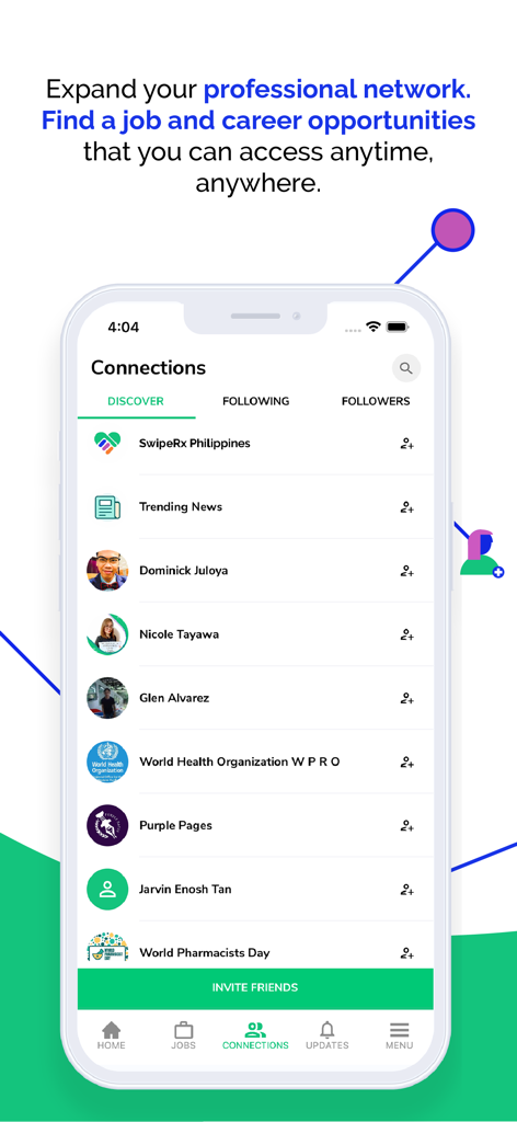 SwipeRx - SwipeRx app interface showing professional connections and networking for pharmacy experts