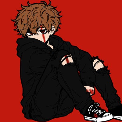a male hoddie ripped jeans messy hair anime