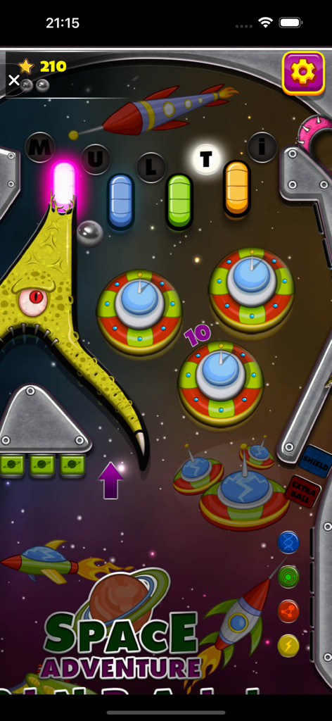 Un colorido juego de pinball de temática espacial con cohetes y alienígenas de la colección Juegos sin conexión