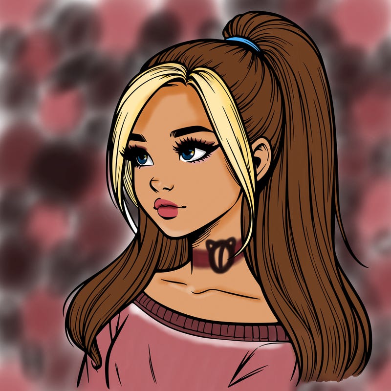 realistic girl with a high ponytail