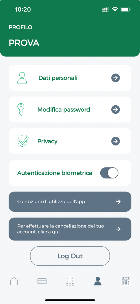 SiSalute Up per CASSABNL - Profile and account settings screen of the SiSalute Up per CASSABNL health app