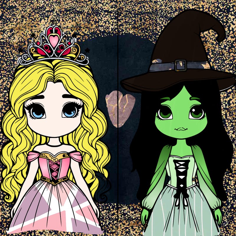 two realistic girls one princess one witch