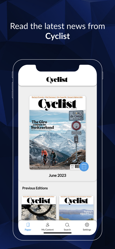 Cyclist magazine - Cyclist magazine app interface showing latest and previous digital magazine editions