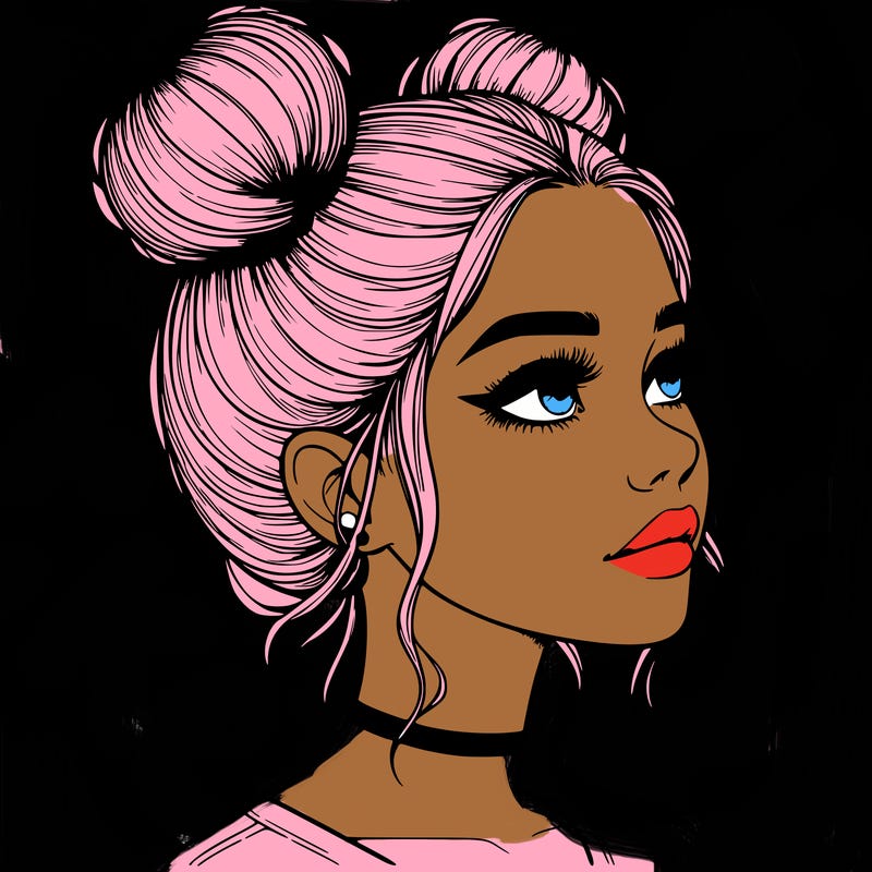 realistic girl with buns on the top of her head