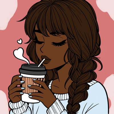 realistic girl drinking coffee