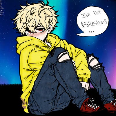 a male hoddie ripped jeans messy hair anime