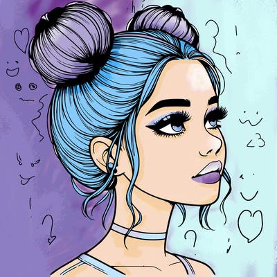 realistic girl with buns on the top of her head