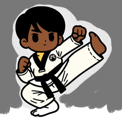 a man doing taekwondo with the uniform