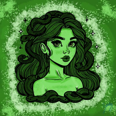 realistic girl with snakes as hair