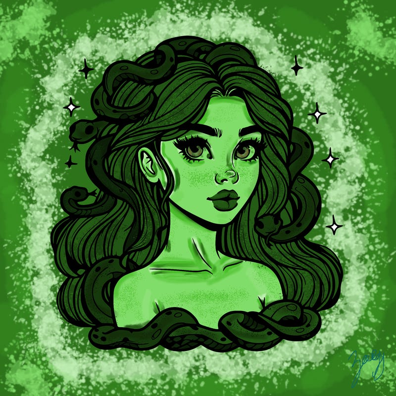 realistic girl with snakes as hair