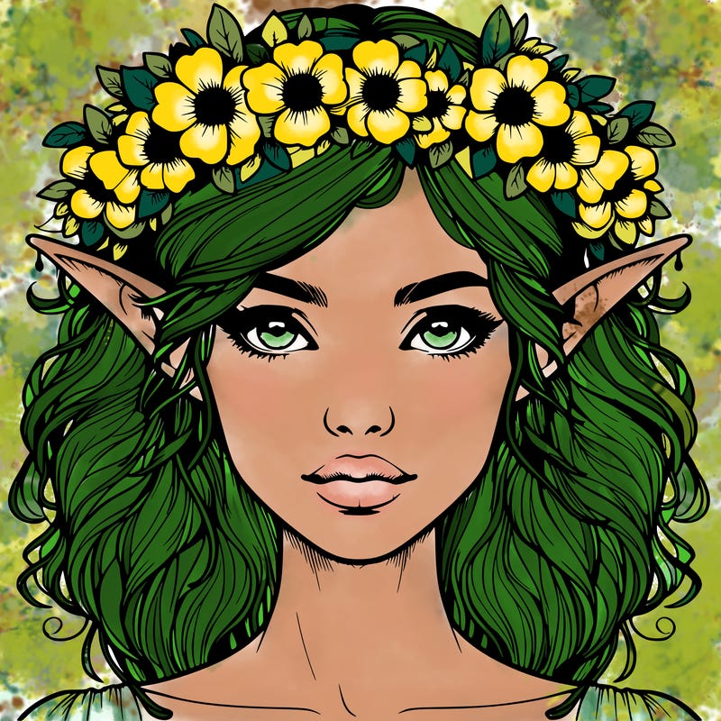 realistic female elf with flower crown