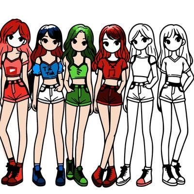 a group of girls wearing crop tops and shorts