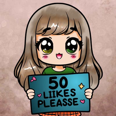 a girl holding a sign saying 50 likes please