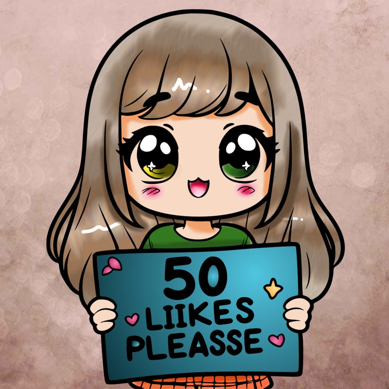 a girl holding a sign saying 50 likes please